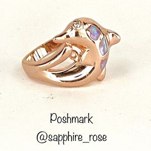 Rose Gold Dolphin Ring W/ Lab Opal Inlay Women’s Under the Sea Jewelry NEW Gift